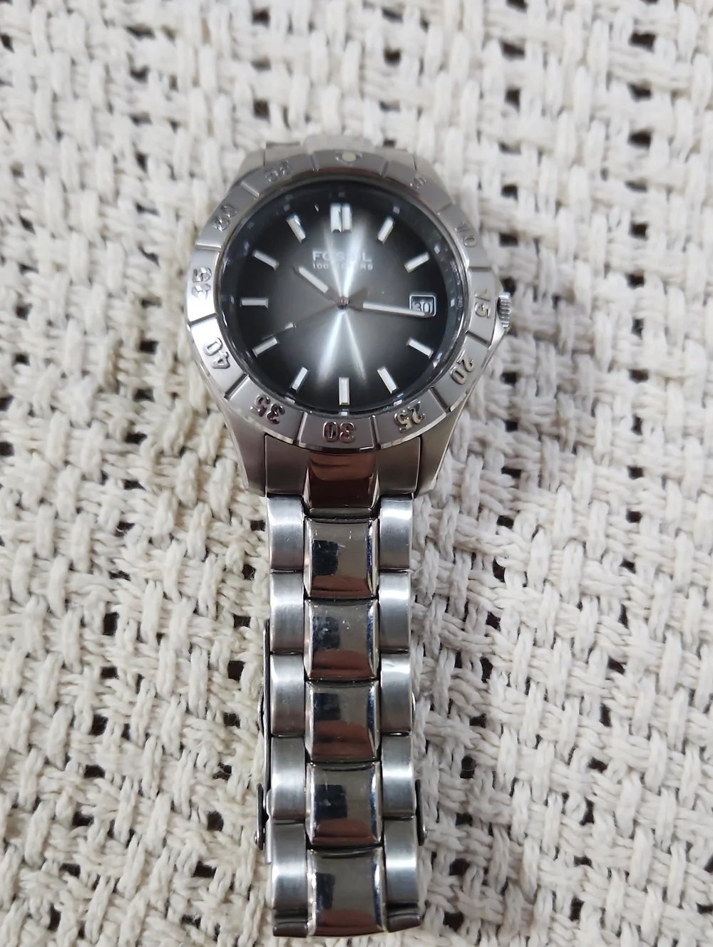Men's Fossil Blue (AM-3688)Silver Stainless Steel Bracelet Watch with Black Dial